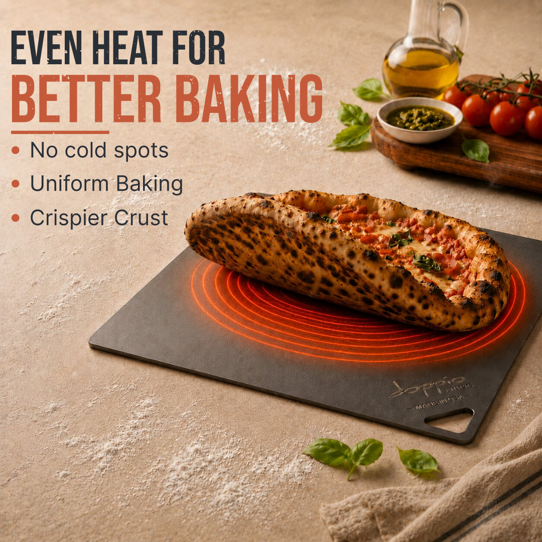 Even heat distribution on pizza steels make for better crusts.